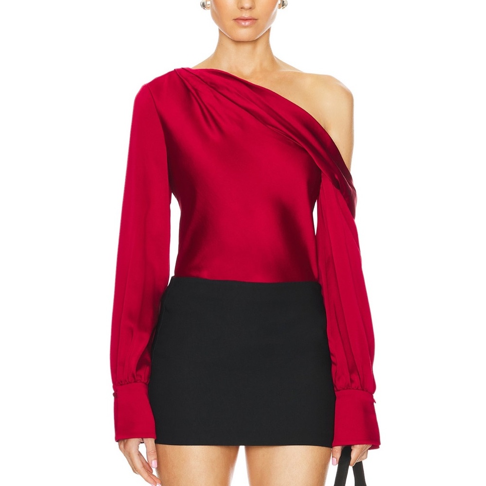 SIMKHAI Alice Asymmetric Satin One-Shoulder Top